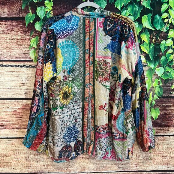 Johnny Was Gigi Velvet Patchwork Floral Kimono Blazer Jacket Cardi XS Fits S M L - Picture 8 of 9